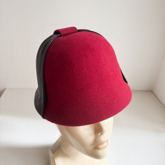 Vintage Red Burgundy Leather Detail Wool Felt Cloche hat - Picture 7 of 10